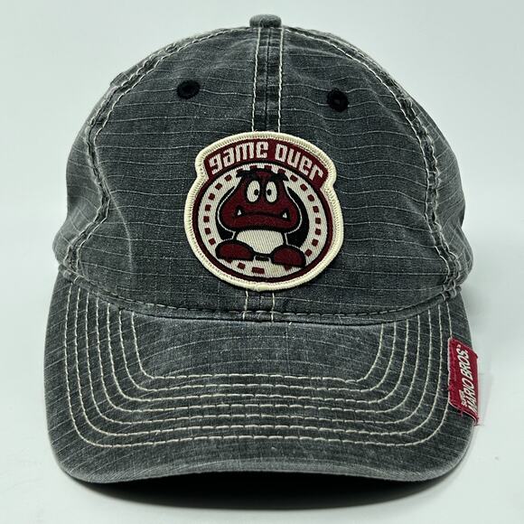 Nintendo Super Mario Bros Dad Hat Baseball Cap Goomba Game Over Strapback Gray - Picture 1 of 9